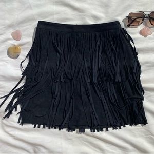 Suede fringe miniskirt